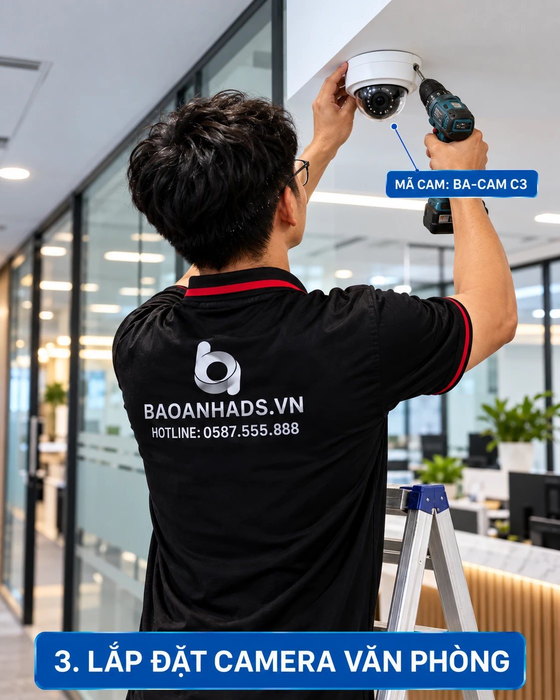 Lắp đặt camera dome BA-CAM C3 tại hành lang văn phòng