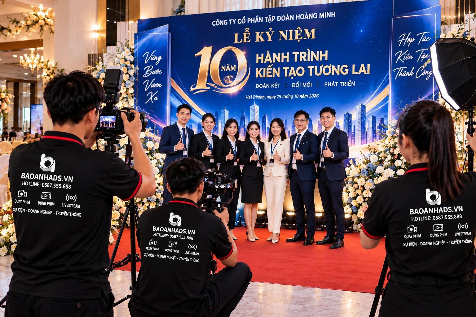 Ê-kíp Bảo Anh ADS chụp ảnh, quay phim khách mời tại backdrop lễ kỷ niệm 10 năm