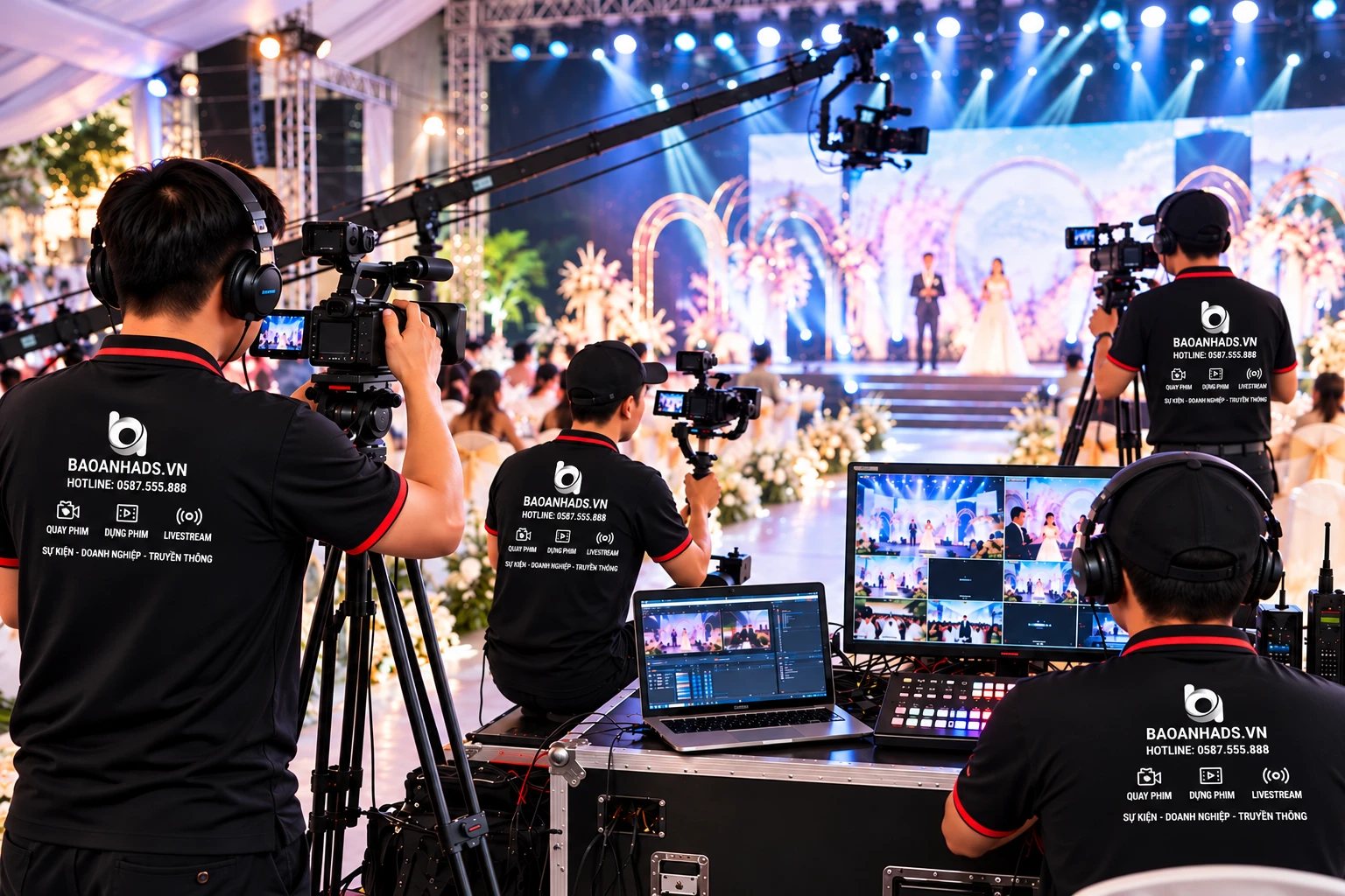 Hệ thống quay đa máy, cần cẩu jib và bàn trộn hình livestream của Bảo Anh ADS